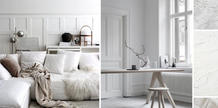 Білий колір в інтер'єрі дерево та штори