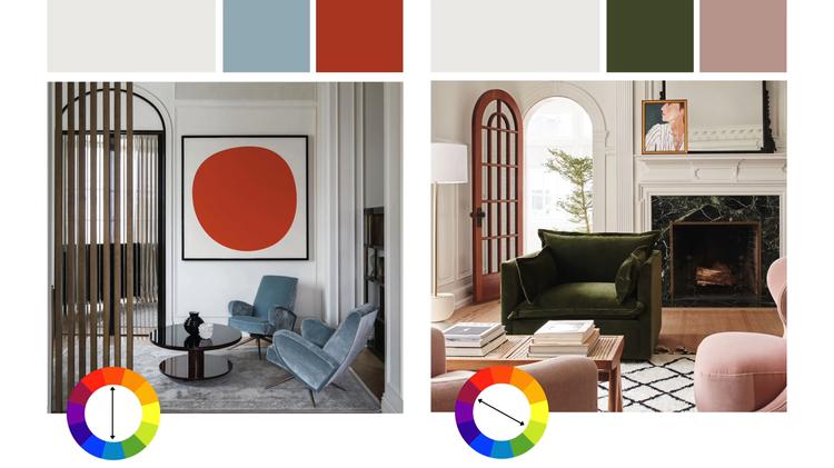 Контрастні кольори в інтер'єрі синій оранжевий рожевий зелений